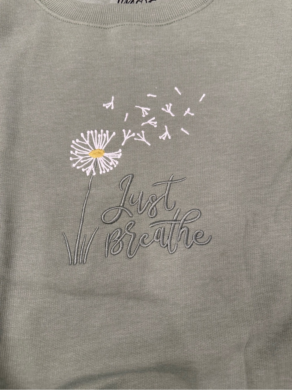 NEW Women’s “Just Breath” Embroidered Crew Neck Sweatshirt XL